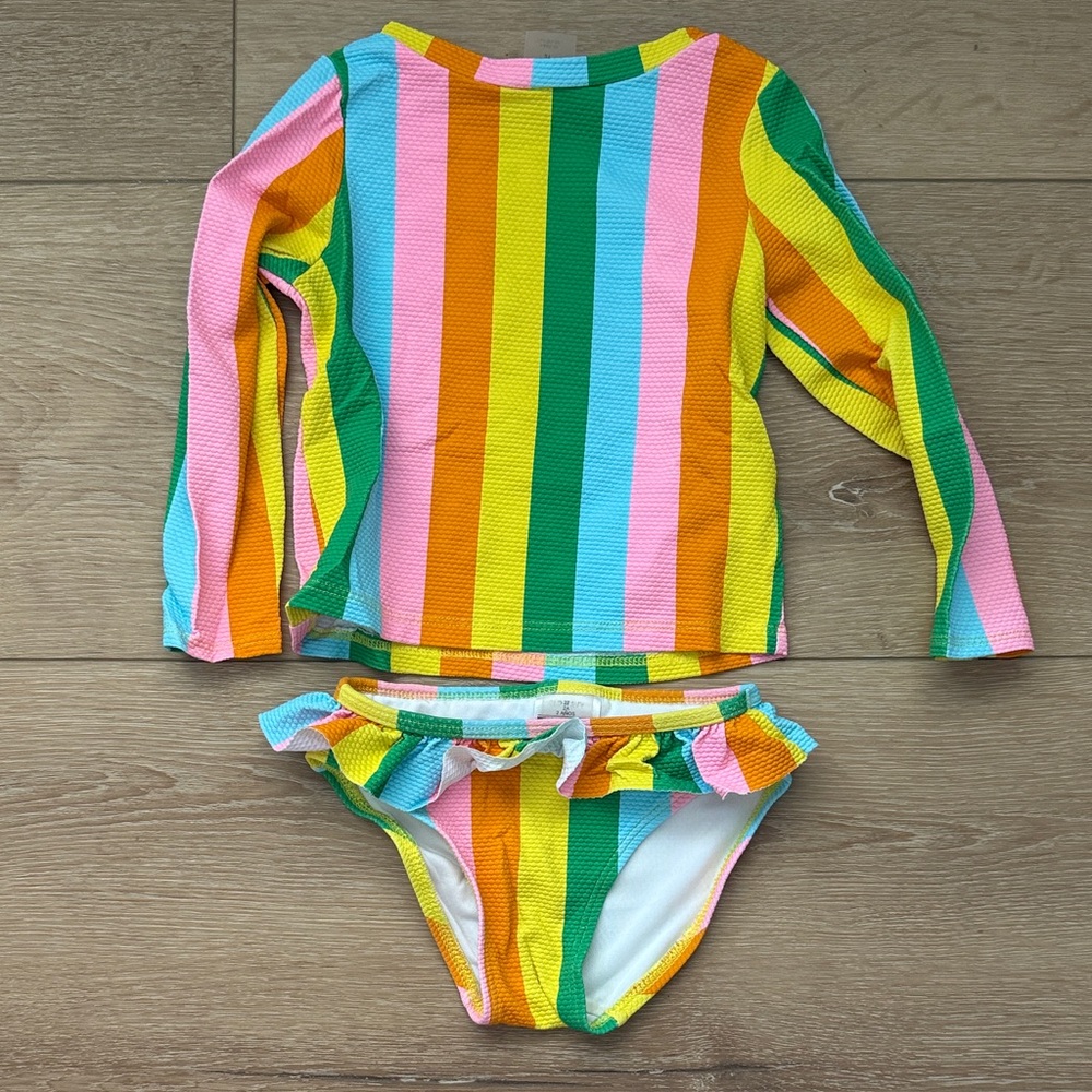 Toddler Girl Long Sleeve Two-Piece Rash Guard Stripe Swim Set